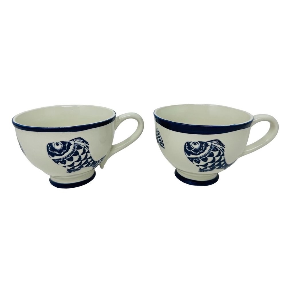 Blue Sky Ceramic Set of 2 Under the Sea Fish Coffee Tea Mug Cup